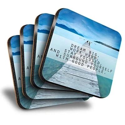 Image of Destination Vinyl ltd Great Coasters (Set of 4) Square Motivational Quote Dream Big Drink Glossy Coasters/Tabletop Protection for Any Table Type #24602