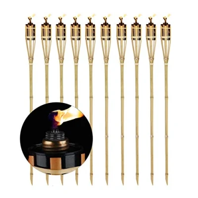 Image of Relaxdays 40x Garden Oil Torches, Replaceable Wicks, Bamboo &amp; Iron, Outdoor Party Flares, 5.5 x 90 cm, Natural