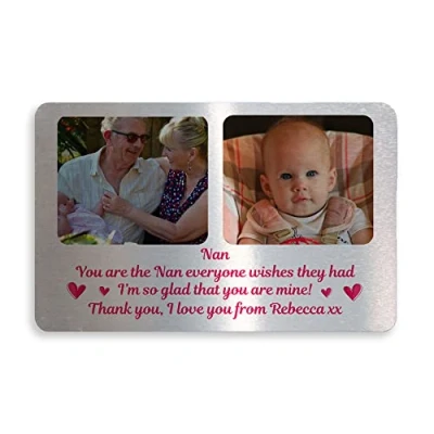 Image of Gift For Nan Mothers Day Birthday Metal Wallet Card Grandparent Personalised Photo
