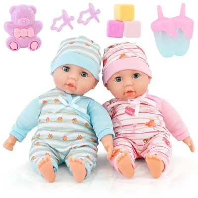 Image of Bibi Doll 14&quot; Twins Baby Girl &amp; Boy Twin Dolls Babies Gift Set Dummy, Toy, Accessories