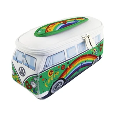 Image of BRISA VW Collection Volkswagen Neoprene Universal Makeup Cosmetics Toiletry Travel Pharmacy Bag in T1 Bus Design (Peace/Green/Large)