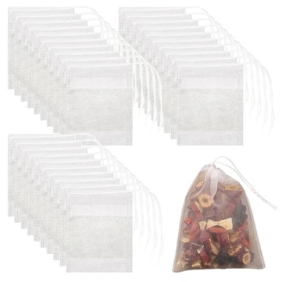 Image of Aruicheng Tea Bags Empty Filter Reusable with Drawstring 9X 10 cm Infusers Bag Non Woven for Loose and Coffee 100 Pcs
