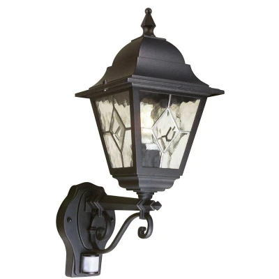 Image of Norfolk 1 Light Outdoor Motion Sensor Lantern Black IP43, E27