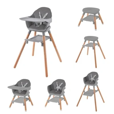 Image of Clair de Lune 6 in 1 Adjustable High Chair 4 Months Years (Grey and Natural)