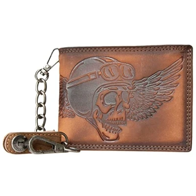 Image of FLW Genuine Leather Biker&#039;s Wallet with a Skull, 45 cm (18 inches) Long Metal Chain