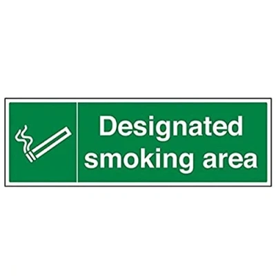 Image of V Safety Designated Smoking Area Prohibition Sign 600mm x 200mm 1mm Rigid Plastic