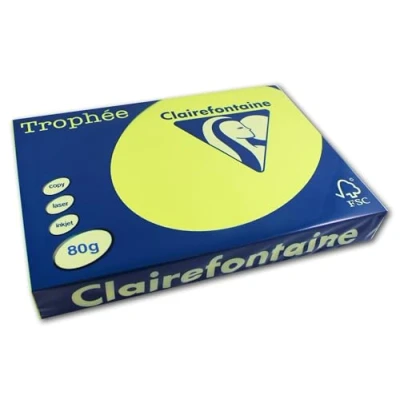 Image of Clairefontaine 2977C Trophée Printer Paper for All Laser Printers, Copiers and Inkjet DIN A4 (21 x 29.7 cm), 80 g, 1 Ream of 500 Sheets, Neon Yellow