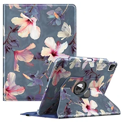 Image of FINTIE Rotating Case Compatible with iPad Pro 12.9 inch (2022/2021/2020/2018, 6th/5th/4th/3rd Generation) 360 Degree Swiveling Protective Cover w/Pencil Holder, Auto Sleep/Wake, Blooming Hibiscus