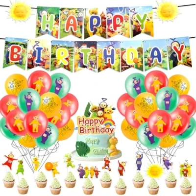 Image of Teletu Baby Birthday Party Decorations, 44PCS Decorations Happy Banner Balloons Cake Topper Cupcake Toppers Spiral for Kids Girls Theme Decoration Supplies