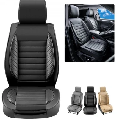 Image of VEVOR Seat Covers, Universal Car Covers Front Seats, 2pcs Faux Leather Cover, Semi enclosed Design, Detachable Headrest and Airbag Compatible, for Most Cars SUVs Trucks Black