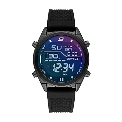 Image of Skechers Watch For Men, Digital Movement With Silicone, Polyurethene, Leather Or Stainless Steel Strap, Black and spectrum, 44MM