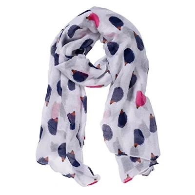 Image of World of Shawls Hedgehog Print Ladies Fashion Wrap Maxi Scarf Sarong Large Size (White)