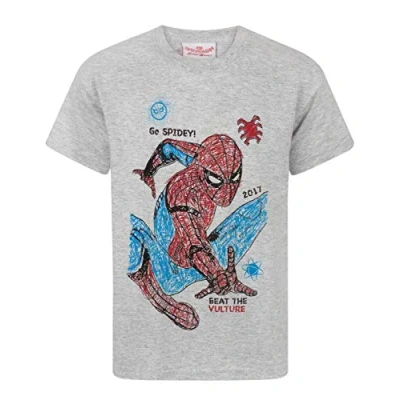 Image of Spiderman T Shirt Boys Homecoming Character Sketch Kids Grey Top 7 8 Years