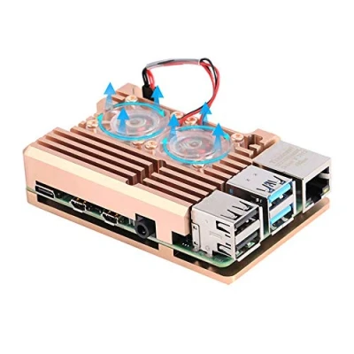 Image of ZkeeShop Aluminum Case Alloy Armor With Cooling Heatsink dual Fan Compatible for Raspberry Pi 4 Model B (Not Include Board) (Gold fan)
