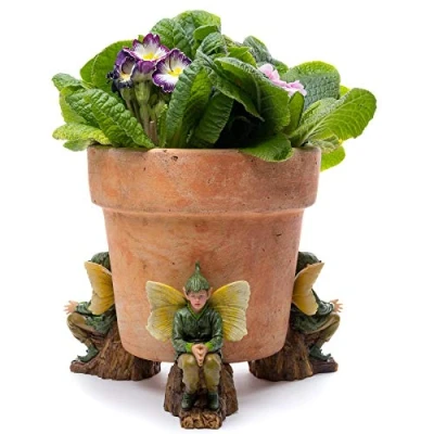 Image of Potty Feet Flower Fairies Elm Tree Fairy Figures Plant Pot Planter Support Handmade Decorative Ornaments 3pcs