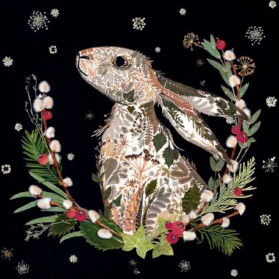 Image of Christmas Cards Pack of 8 Floral Hare by Helen Ahpornsiri Artistic Festive Winter Wild Press Design Made in the UK Eco Friendly