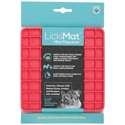 Image of LickiMat Mini Classic Playdate Dog Food Mat, Slow Feeder for Boredom &amp; Anxiety Relief Dogs, Perfect Food, Treats, Yoghurt Peanut Butter, Fun Alternative to a Feeding Bowl, Pink
