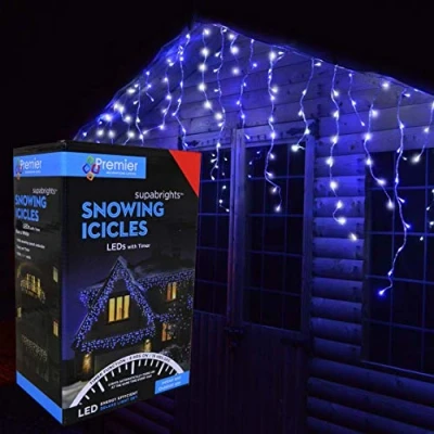 Image of 5.8m (240 LED) Premier Outdoor LED Icicle Christmas TIMER Lights Blue &amp; White