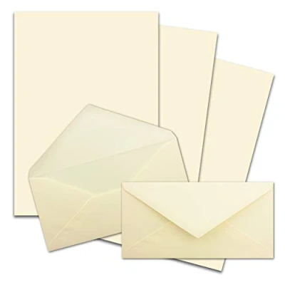 Image of FarbenFroh by Gustav Neuser 25 x A4 Writing Paper Sets with DIN Long Envelopes, Wet Seal, Cream Vanilla, Matte Envelopes