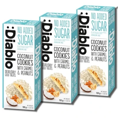 Image of Diablo No Added Sugar Coconut Cookies With Caramel &amp; Peanut 100g (Pack Of 3)