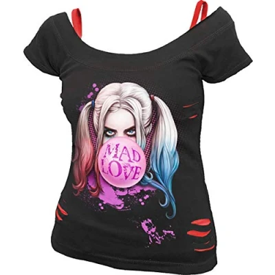 Image of DC Comics Women&#039;s F711 Tops Short Sleeve T Shirt, Black &amp; Red, M UK