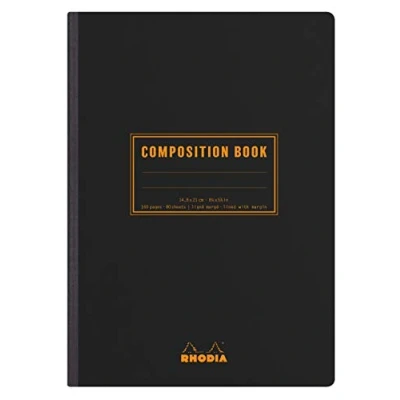 Image of RHODIA 119219C Soft Notebook Cloth Back Composition Book Black A5 Lined 160 pages White Clairefontaine Paper 80 g/m Classic