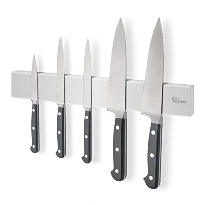 Image of ﻿﻿Joeji&#039;s Kitchen Strong Magnetic Knife Bar Holder Rack 40cm Stainless Steel Easy Installation 3M Adhesive or Screws Perfect for Garage Utensils Tools