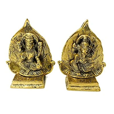 Image of Goddess Laxmi Ganesha Statue Paan Lakshmi Idol Diwali Pooja Murti Metal Sculpture showpiece Deepawali ganpati Housewarming Size H 5 inch