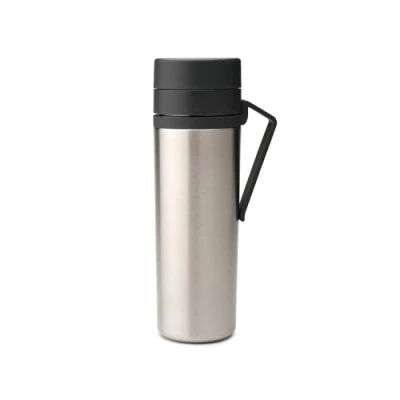 Image of Brabantia Make &amp; Take Insulated Flask with Belt Clip, Keeps Drinks Hot for 6 Hours or Cold 12 Hours, Leak Proof and Dishwasher Safe Dark Grey, 0.5L