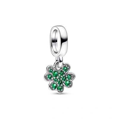 Image of Pandora Moments Clover sterling silver dangle with royal green crystal