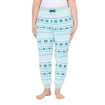 Image of Ulla Popken Womenswear Plus Size Curvy Alpine Striped Plush Loungewear Pants Baby Blue 50+ 834556700