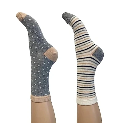 Image of Women&#039;s 2 Pair Charnos Spot and Stripe Bamboo Socks Beige One Size