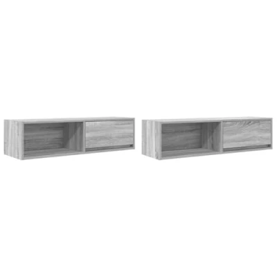 Image of vidaXL Grey Sonoma TV Wall Cabinet 100x31x25.5cm Engineered Wood Modern Living Room Storage, Space Saving Floating Bench with Drawer and Shelf