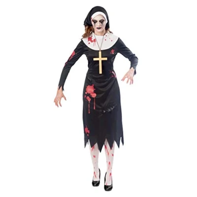 Image of amscan 9902703 Adult Zombie Nun Fancy Dress Costume Halloween Ladies Womens Outfit (UK Size 10 12)