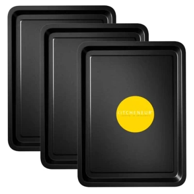 Image of 3 Pack Essentials Baking Tray Set 32cm Non Stick Tin, Multi Oven Pan Dishwasher Safe and Easy Clean by KITCHENEUR®