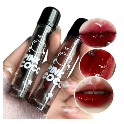Image of Lip Tint Gloss Jelly Lipstick, Dark Red Liquid Lipstick Cute Bear Glaze Highly Pigmented Long Lasting Lightweight Waterproof Plumping Water Gloss, Vivid Color Glossy Makeup for Girls