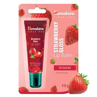 Image of Himalaya Lip Balm Strawberry Gloss Tube Glossy Shine for Delicate Tint 10g, red