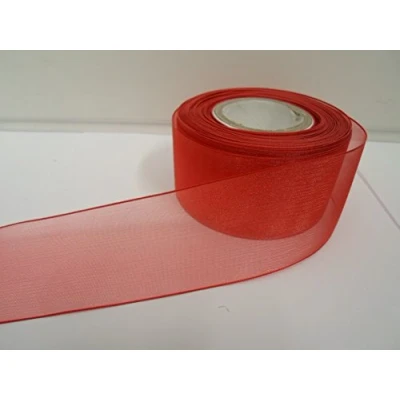 Image of 1 Roll of 40mm x 25 metres Scarlet Bright Red Sheer Organza Ribbon Double Sided 40 mm 4cm