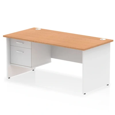 Image of Impulse 1600x800 Desk Oak/White Panel End Leg 1x2 Drawer Fixed Ped