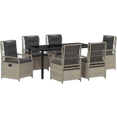 Image of vidaXL 7 Piece Garden Dining Set Light Grey Poly Rattan