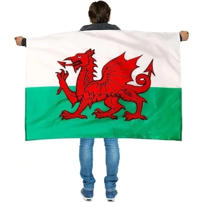 Image of SHATCHI Large Wales Flag With Wearable Sleeve Welsh Football World Cup Fan Supporter, Red