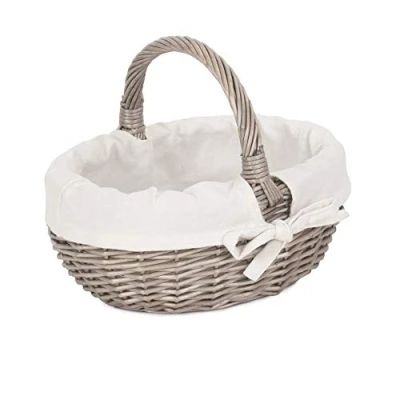 Image of Red Hamper C107W Wicker Small Lined Antique Wash Bathroom Shopping Basket
