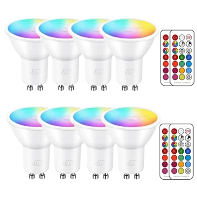 Image of iLC GU10 LED Light Bulbs Colour Changing 12 Colors 5W Warm White 2700K RGB Spot Bulb with Remote Control, 40 Watt Equivalent (Pack of 8)