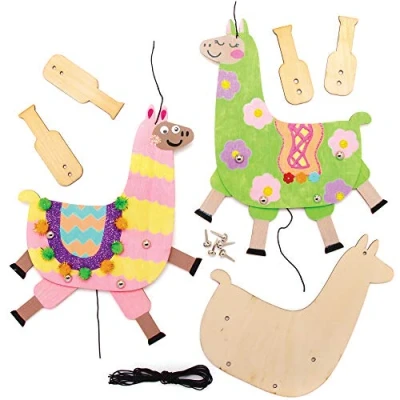 Image of Baker Ross AT507 Lovely Llama Wooden Puppet Kits Pack of 4, Story Telling, Woodcraft Painting for Kids, Great Art Parties, Schools and Festive Crafting Activities
