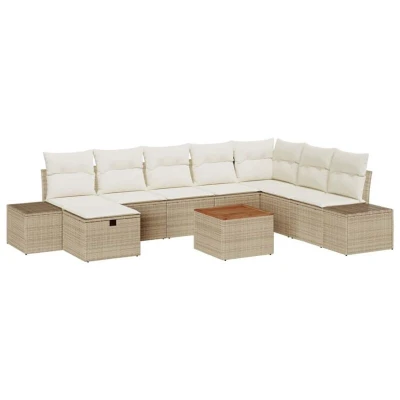Image of vidaXL 9 Piece Garden Sofa Set with Cushions Beige Poly Rattan