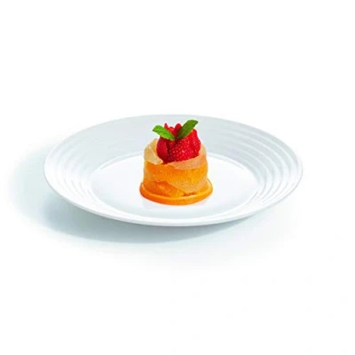 Image of Harena Lined Opal Glass Dinner Set Dinnerware Tableware Plates Microwave Safe Dishwasher Dining Modern (White, 6 Dessert Plates)