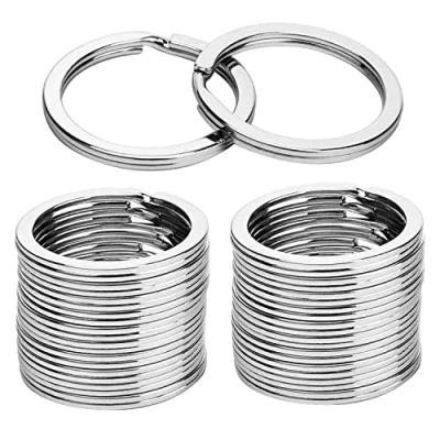 Image of ebuyerfix 100 Pcs with 25mm to 28mm Round Key Rings Metal Flat Split for Home Keys and Crafts Circular Keychain Ring Keyring Loop Connector Silver