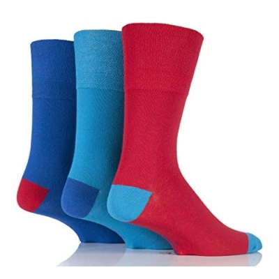 Image of 3 Pairs Mens Plain Colourburst Red Blues Gentle Grip Cotton Socks, UK Size 6 11