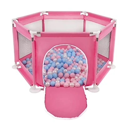Image of Selonis Hexagon 6 Side Play Pen with 900 Balls, Pink:Babyblue/Powder Pink/Pearl
