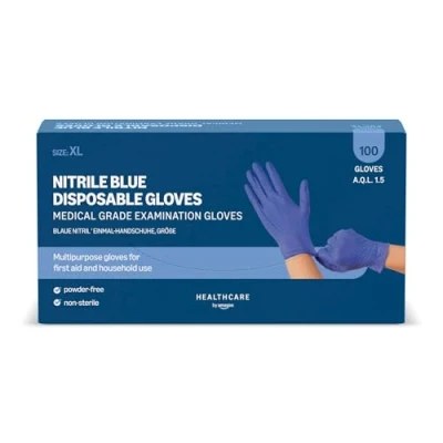 Image of Amazon Basic Care Nitrile Blue Disposable Gloves, Powder free, Size XL, 100 Count (Previously Hevea Brand)